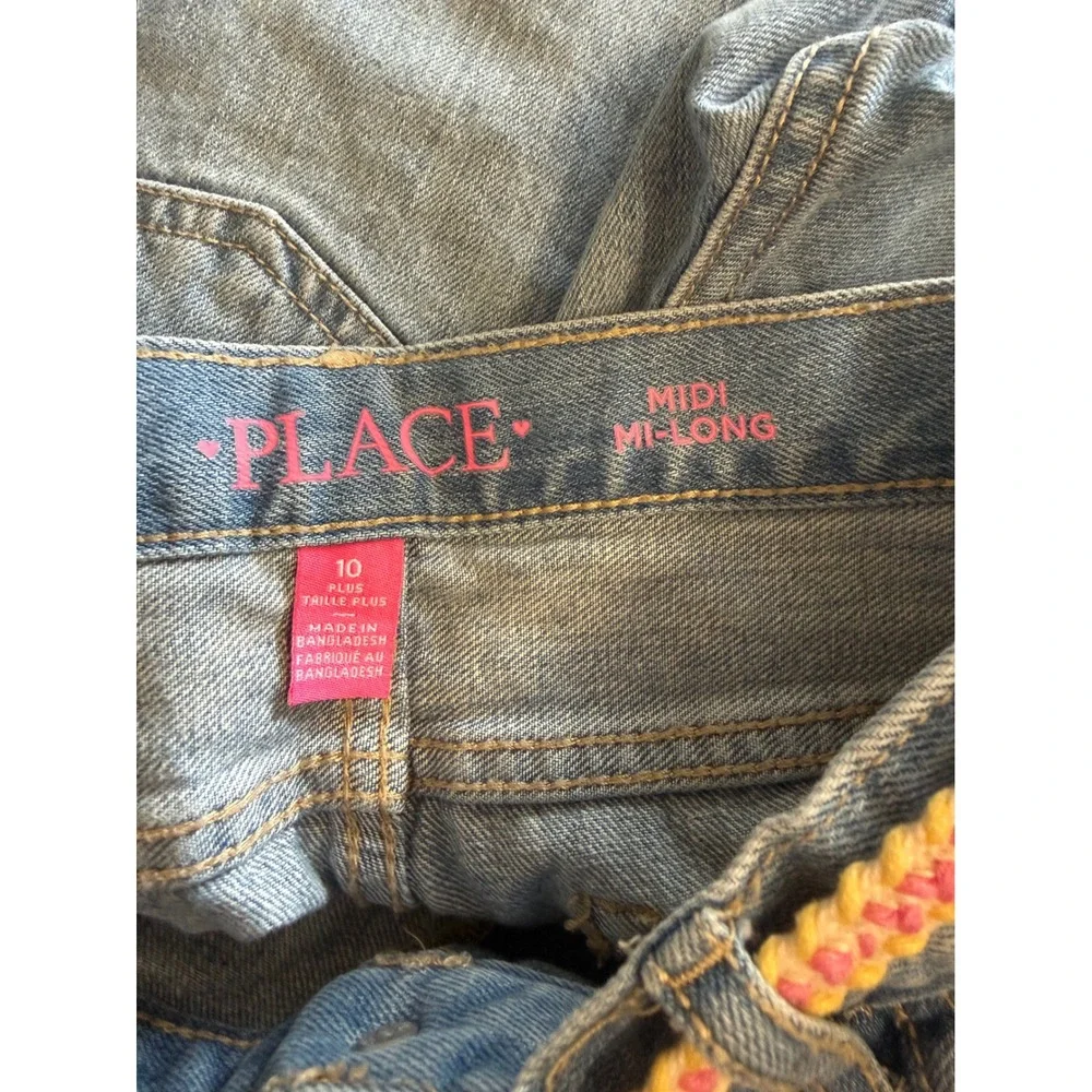 The Childrens Place Girls Light Wash Denim Midi Shorts Braided Belt Size 10 Plus